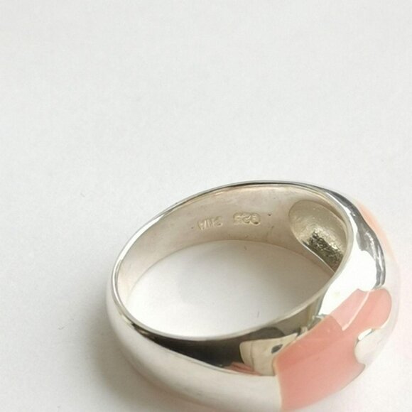 Peach Enamel mosaic dome band Ring Sterling Silver size 6 - Picture 6 of 7